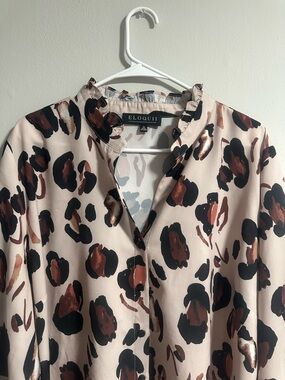 Eloquii Pink Leopard Print Button-Down Shirt with Black and Brown Spots